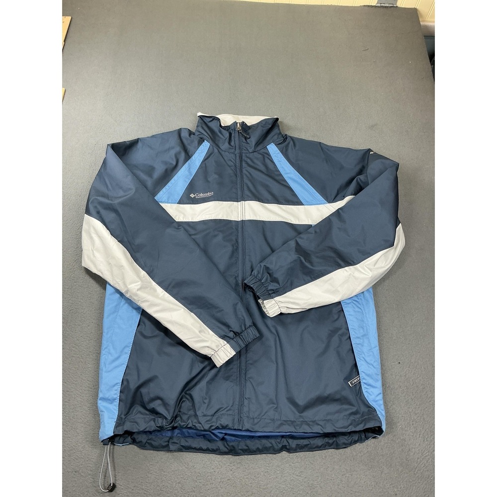 Columbia Jacket Mens Medium Blue Gray Colorblock Packable Full Zip Windbreaker